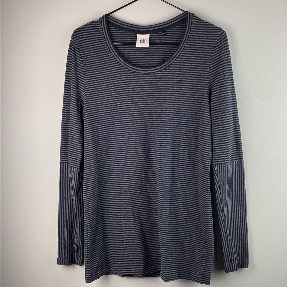 Cabi #3808 Stripe Long-Sleeve Scoop Neck Top Size M